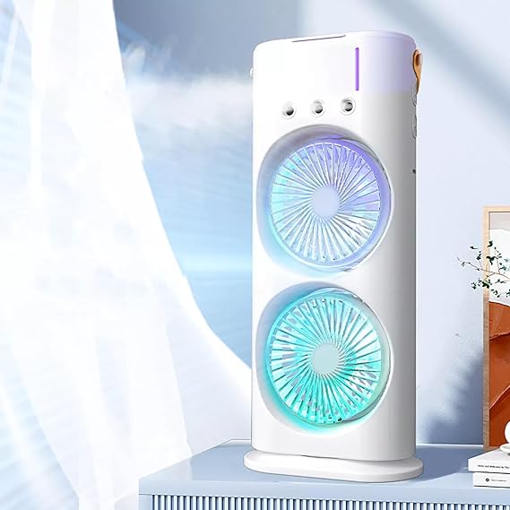 Portable Mini Double Fan With Mist Humidifier And Led Lighting