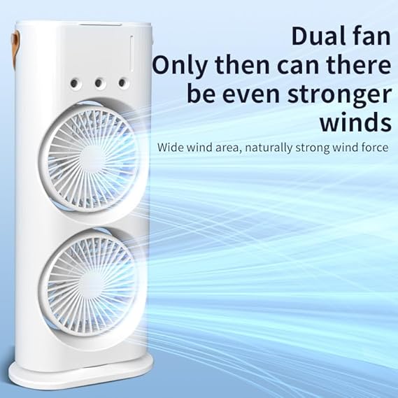 Portable Mini Double Fan With Mist Humidifier And Led Lighting