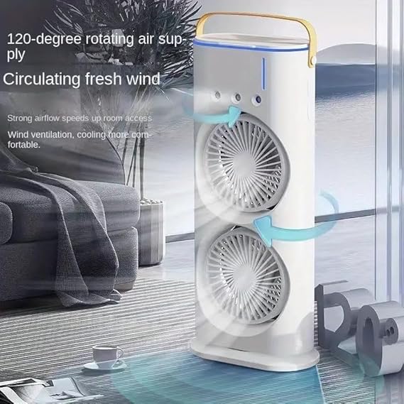 Portable Mini Double Fan With Mist Humidifier And Led Lighting
