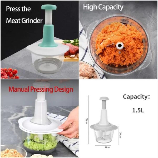 Multi-functional Manual Hand Push Chopper – 1.5 Liter (Random Color)