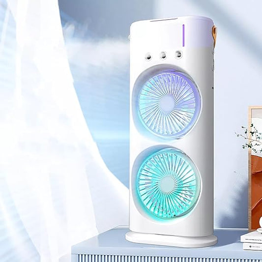 Portable Mini Double Fan With Mist Humidifier And Led Lighting