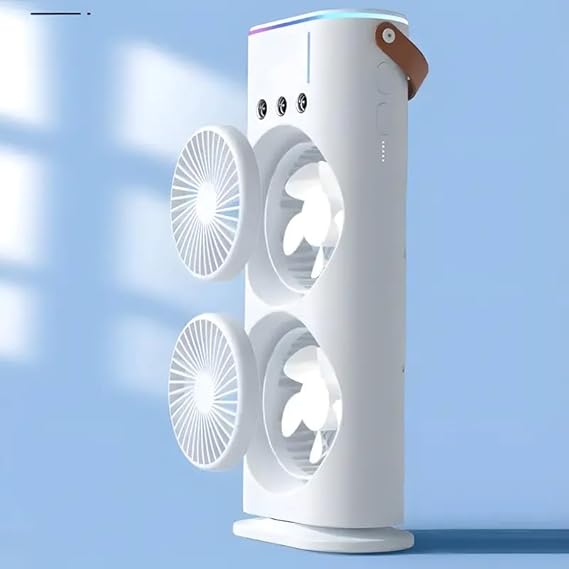 Portable Mini Double Fan With Mist Humidifier And Led Lighting