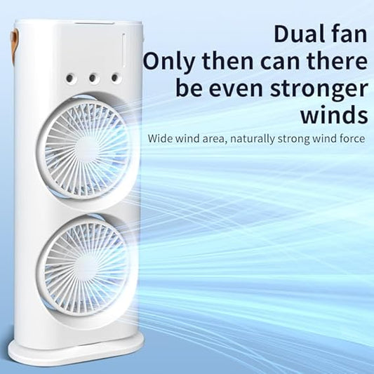 Portable Mini Double Fan With Mist Humidifier And Led Lighting