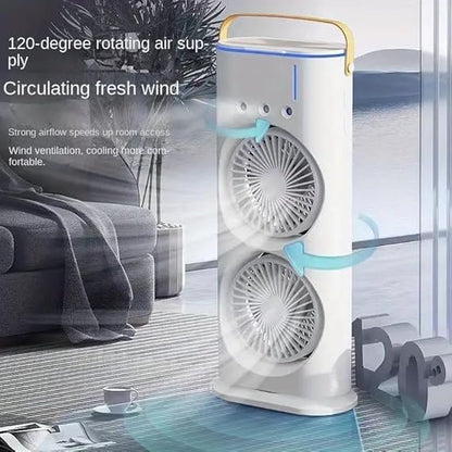 Portable Mini Double Fan With Mist Humidifier And Led Lighting